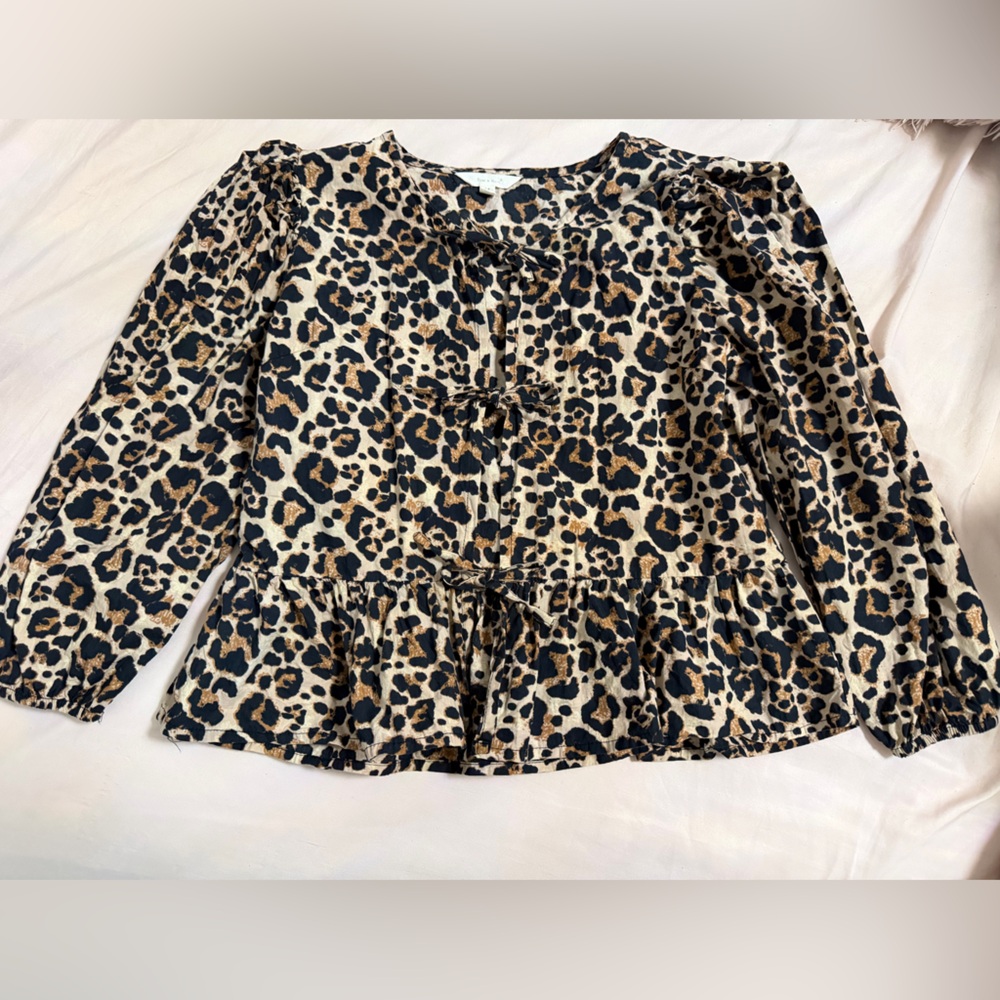 Sim & Sam Leopard Print Babydoll Peplum Top